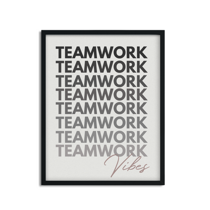 Póster enmarcado con texto "Teamwork Vibes", elegante decoración de pared para oficina, disponible en 3 tamaños