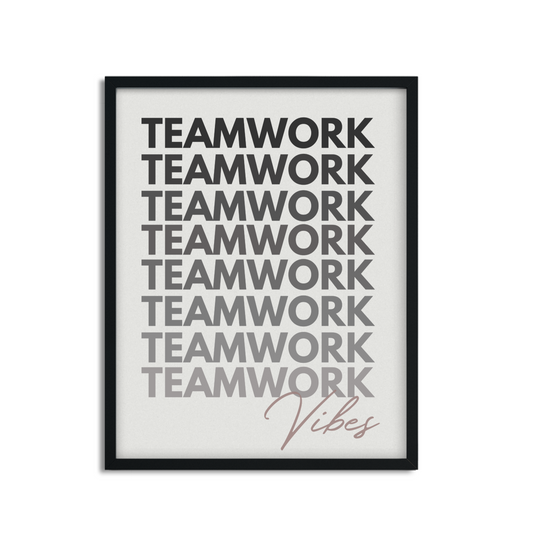 Póster enmarcado con texto "Teamwork Vibes", elegante decoración de pared para oficina, disponible en 3 tamaños