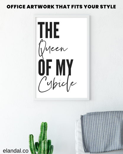 Decoración de pared de oficina imprimible con la frase "Reina de mi cubículo" | Póster con cita minimalista | Arte divertido para la oficina | Póster para descargar digitalmente | Regalo para ella como compañera de trabajo