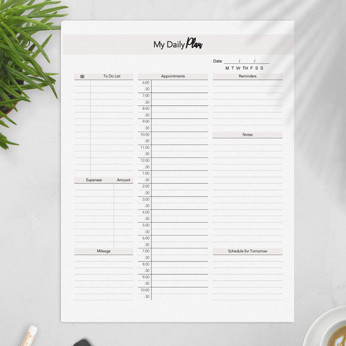 FREE One-Page Undated Daily Planner Printable Letter Size