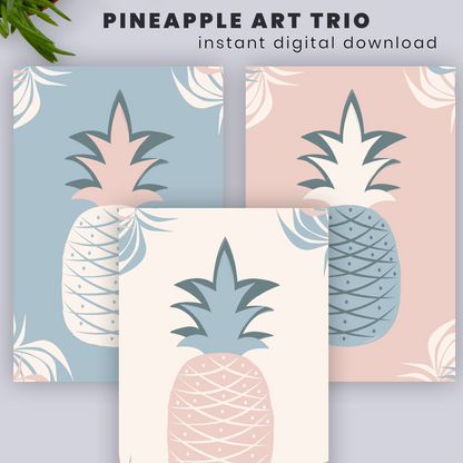 Printable Pink and Blue Pineapple Tropical Wall Art for Workspace