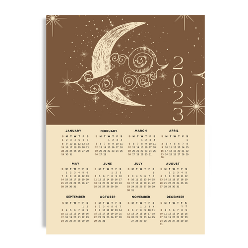 Printable 2023 Moon Tapestry Poster Calendar
