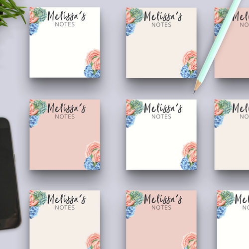 Personalized Floral Sticky Note Pads | Custom Stationery for the Office 3x3 in.