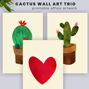 Printable Cactus Wall Art | Boho Home Office Decor for Cacti Lovers | Succulent Art Gift | Set of Three A4 Letter and Poster Sizes Included