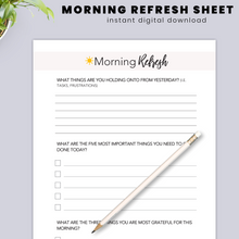 Load image into Gallery viewer, Morning Refresh Sheet: Self-Care Daily Planner Insert | Gratitude Journal | Task and To-Do List