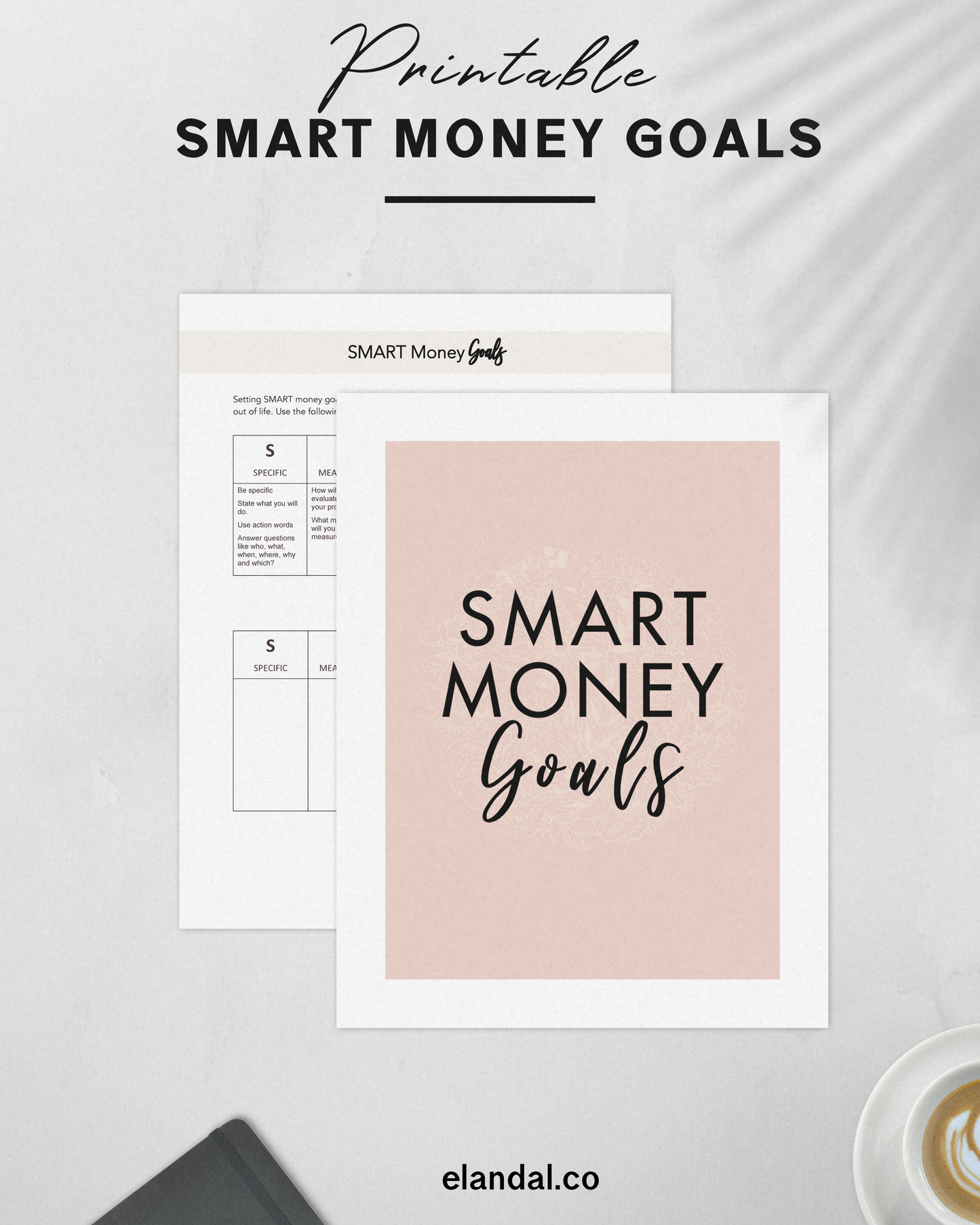 Recurso imprimible de planificación financiera y presupuesto con objetivos SMART Money