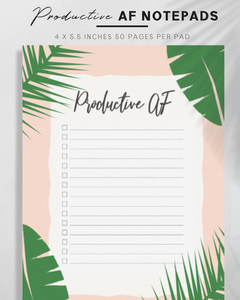 Productive AF Banana Leaf Design Mini Notepads, 4" x 5.5" in