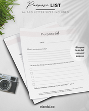 Load image into Gallery viewer, Purpose List - Printable Motivational Daily To-Do List Planner Page
