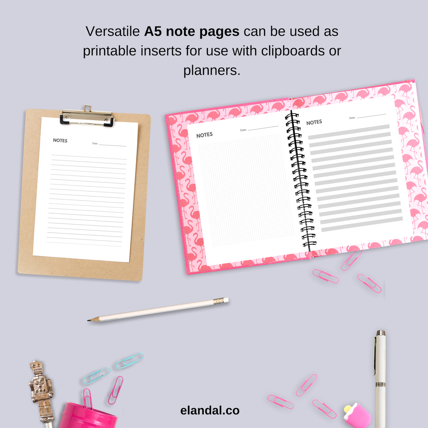 Insertos de papel para notas imprimibles tamaño A5