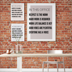 Office Culture Print Poster Motivational  Workplace Wall Art - Minimalist Office and Conference Room Decor