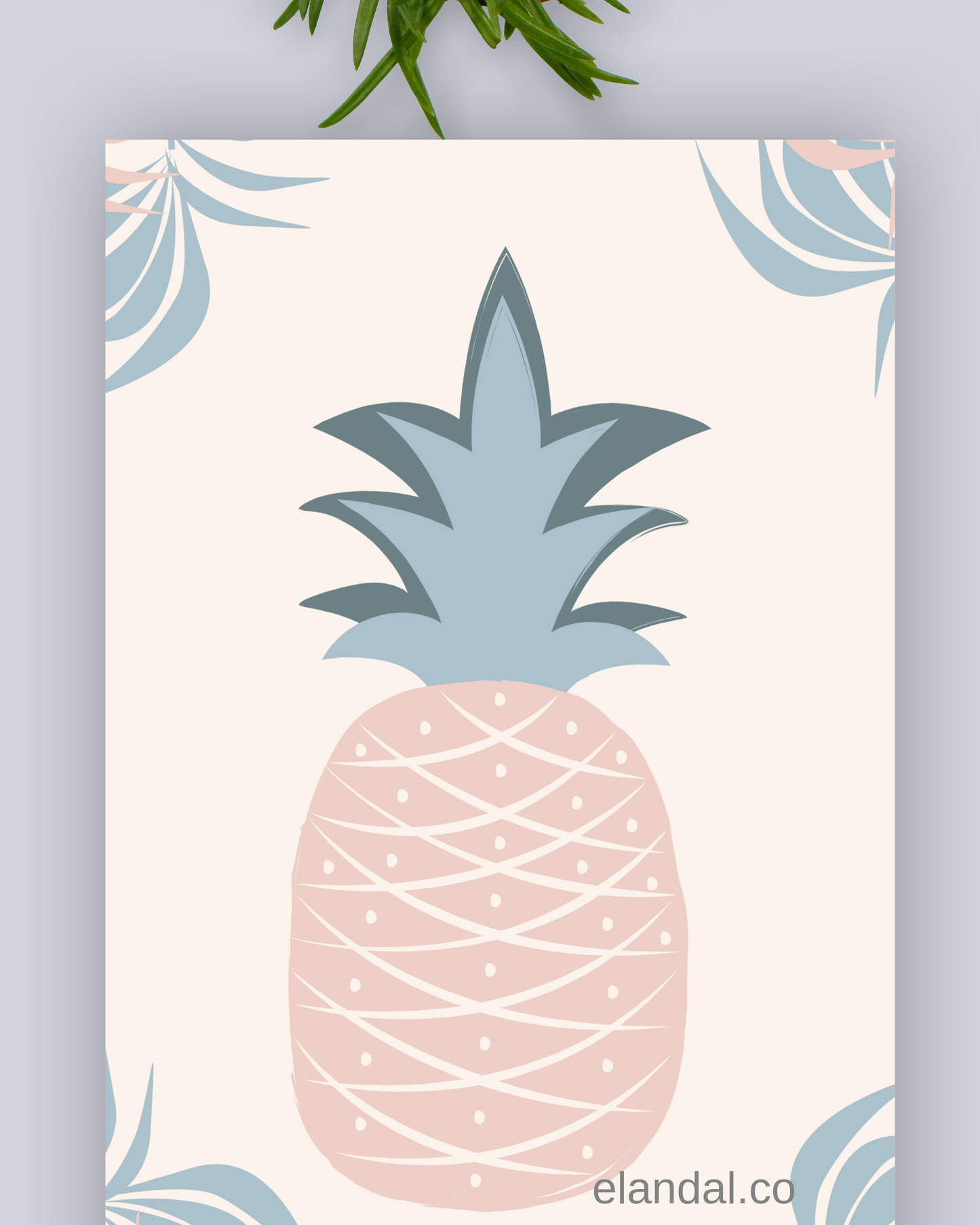 Printable Pink and Blue Pineapple Tropical Wall Art for Workspace