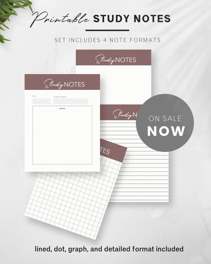 Printable Study Note Taking Paper
