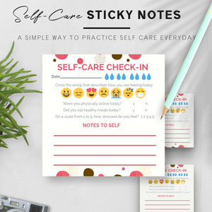 Self-Care Sticky Notes/ 3"x 3" Adhesive Note Pads for Productivity and Mood Tracking