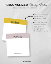 Load image into Gallery viewer, Personalized Sticky Notes/ 3x3 in. Adhesive Notepads Assorted Colors