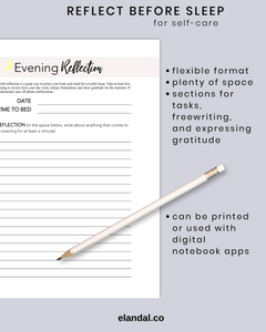 Evening Reflection Printable: Self-Care Daily Routine Planner Insert | Gratitude Journal Pages | Task and To-Do List | Bedtime Routine