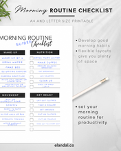 Load image into Gallery viewer, Morning Routine Printable Checklist, Daily Planner Insert, Habit Formation List