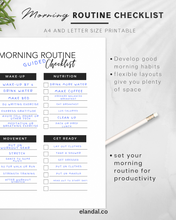 Load image into Gallery viewer, Printable Morning Routine Checklist Daily Planner Insert for Habit Formation and Productivity