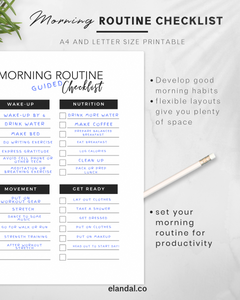 Printable Morning Routine Checklist Daily Planner Insert for Habit Formation and Productivity