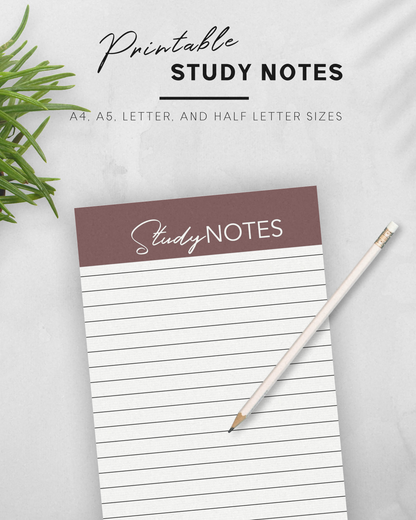 Printable Study Note Taking Paper