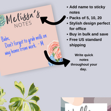 Load image into Gallery viewer, Personalized Floral Sticky Note Pads | Custom Stationery for the Office 3x3 in.