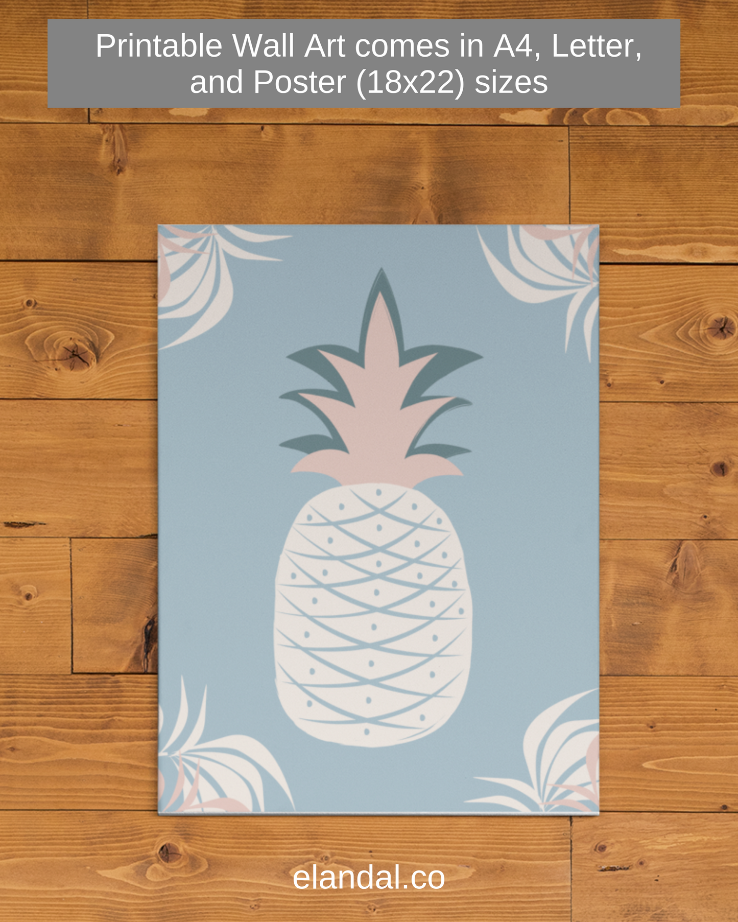 Printable Pink and Blue Pineapple Tropical Wall Art for Workspace