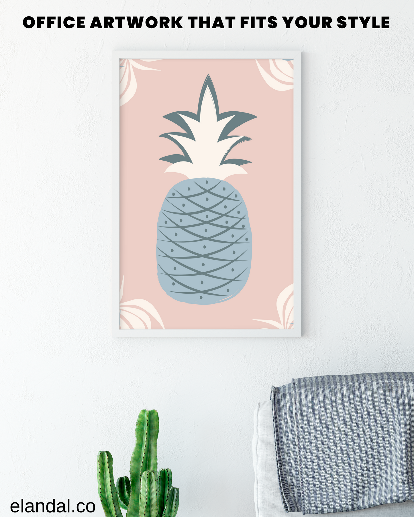 Printable Pink and Blue Pineapple Tropical Wall Art for Workspace