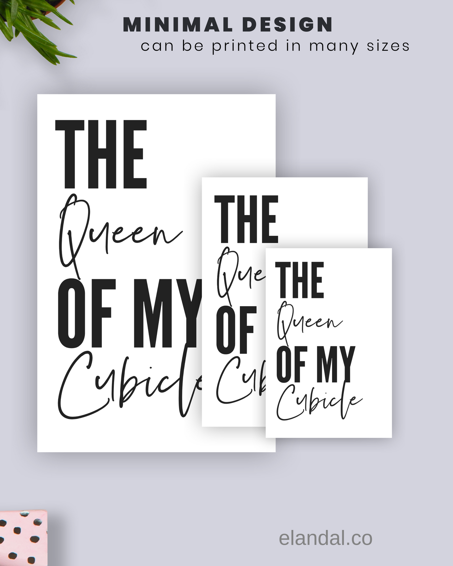 Decoración de pared de oficina imprimible con la frase "Reina de mi cubículo" | Póster con cita minimalista | Arte divertido para la oficina | Póster para descargar digitalmente | Regalo para ella como compañera de trabajo
