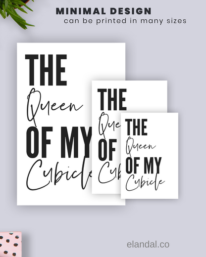 Decoración de pared de oficina imprimible con la frase "Reina de mi cubículo" | Póster con cita minimalista | Arte divertido para la oficina | Póster para descargar digitalmente | Regalo para ella como compañera de trabajo