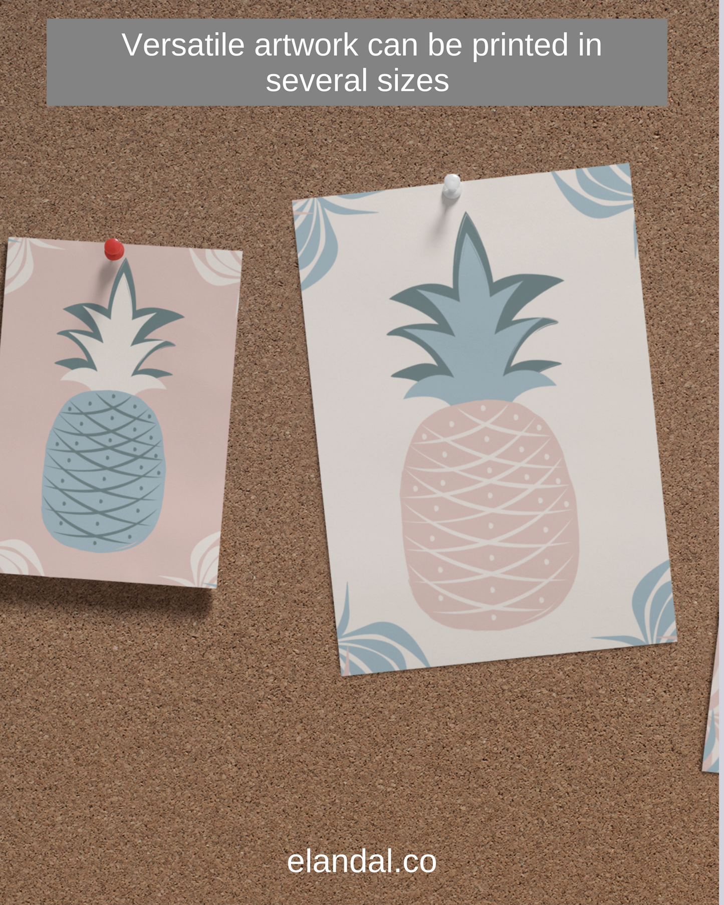 Printable Pink and Blue Pineapple Tropical Wall Art for Workspace