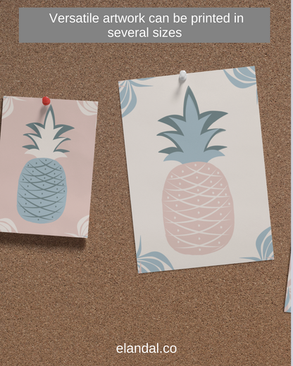 Printable Pink and Blue Pineapple Tropical Wall Art for Workspace