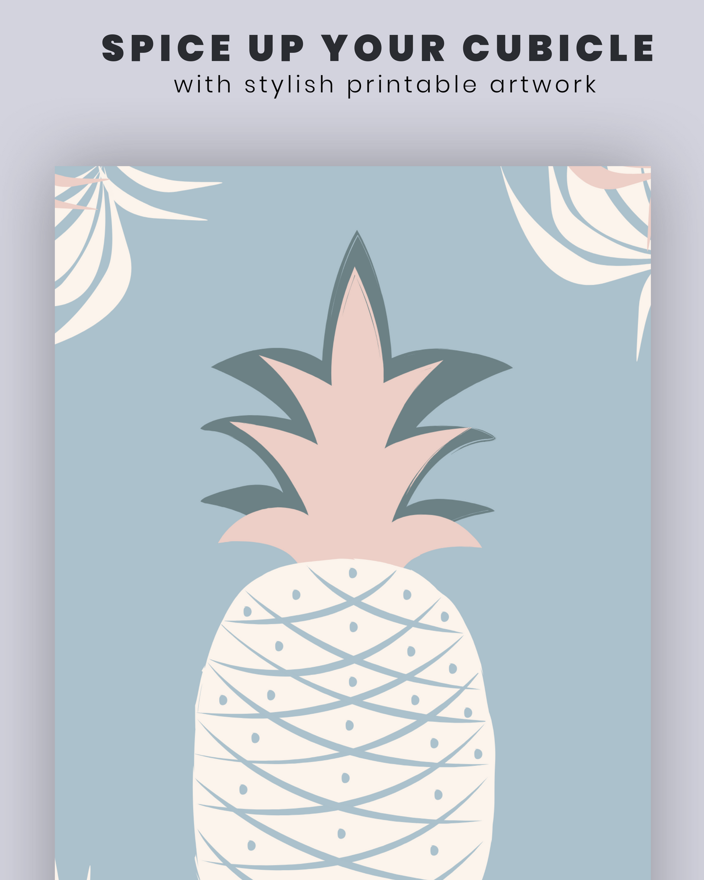 Printable Pink and Blue Pineapple Tropical Wall Art for Workspace
