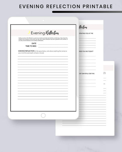 Evening Reflection Printable: Self-Care Daily Routine Gratitude Journal Pages for Bedtime