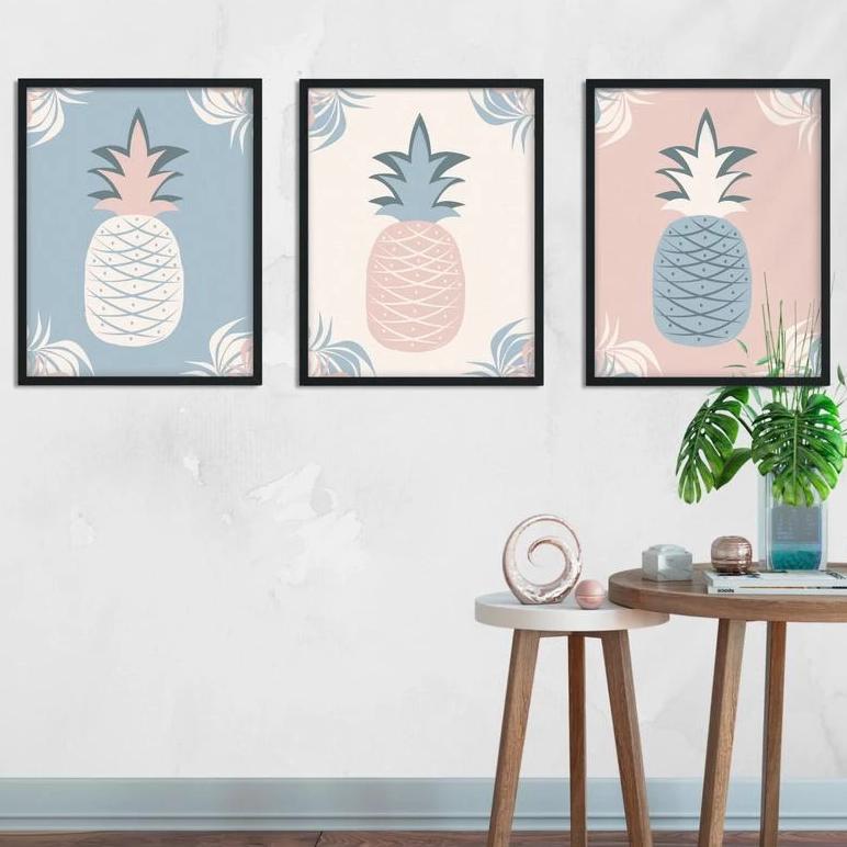 Printable Pink and Blue Pineapple Tropical Wall Art for Workspace