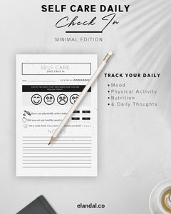Self-Care Printable Planner Insert Minimal Version, Stress Relief, Mood Chart, Mental Health Anti-Anxiety Printable, Daily Journal Page